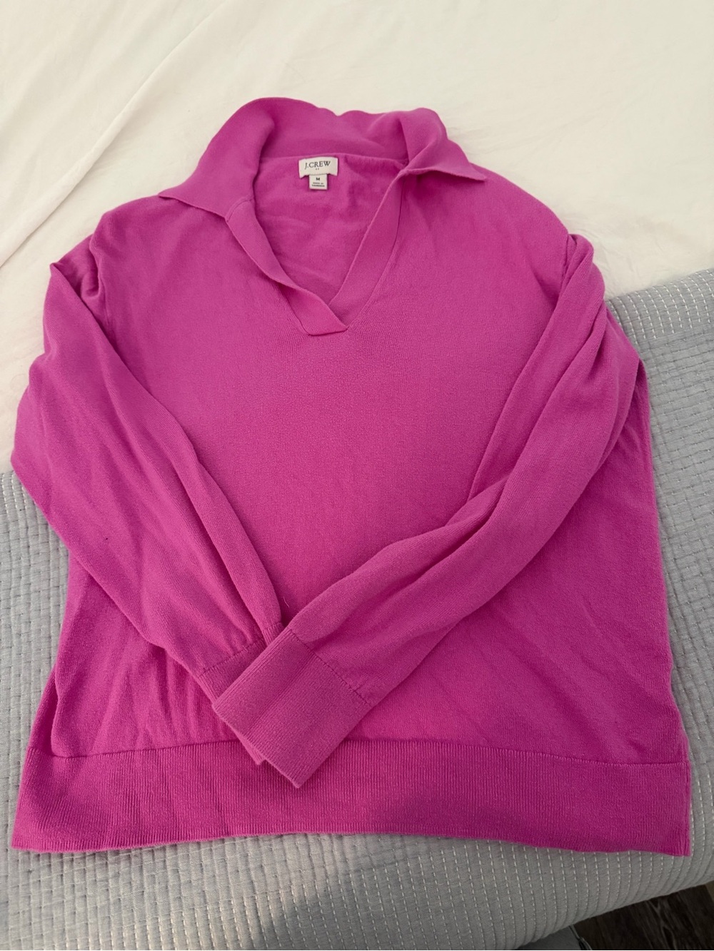 J. Crew Women's Bright Magenta V-Neck Polo Sweater